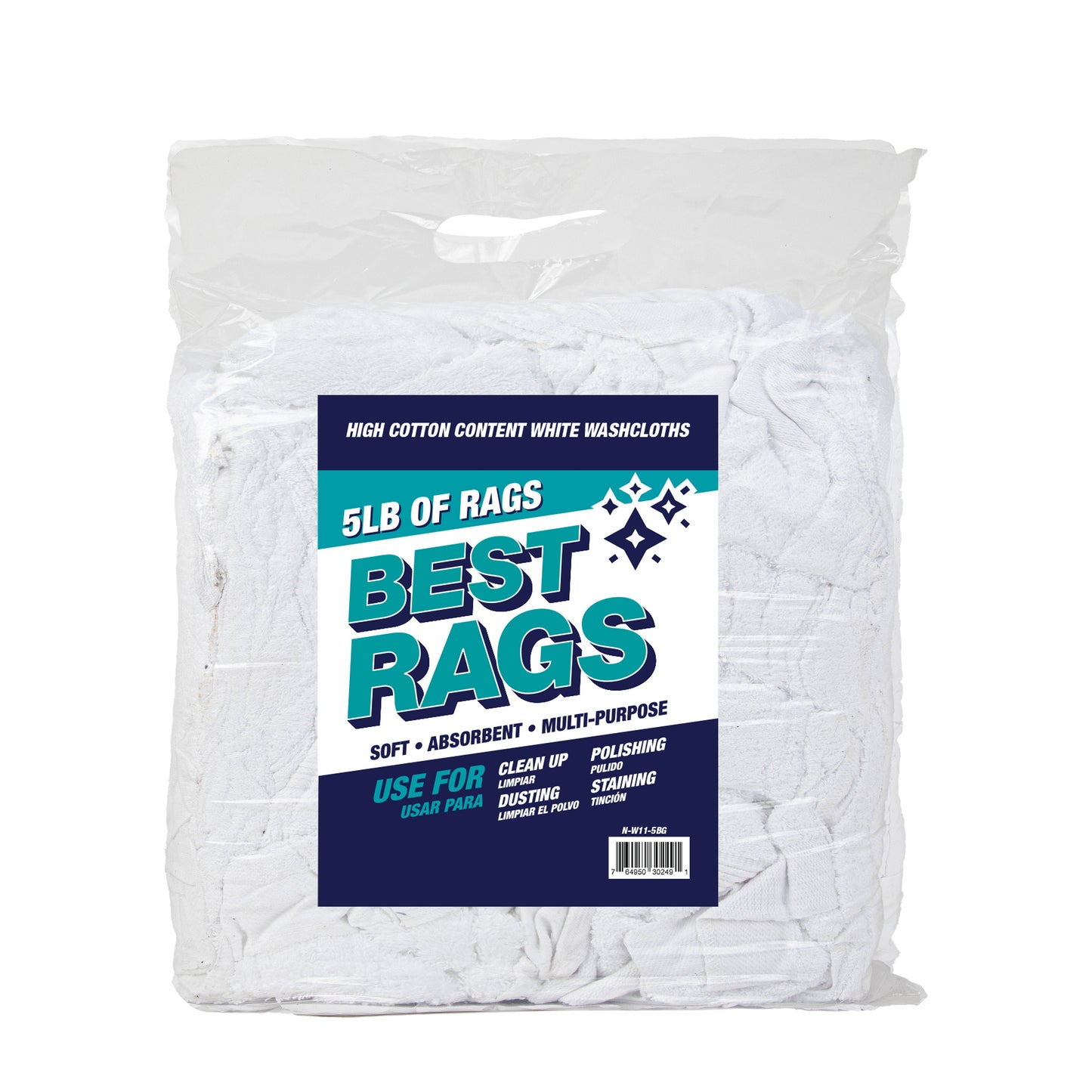 Hospeco® W11 Washcloth Size Terry Wipers White, 5lb Bag (HOSN-W11-5BG)