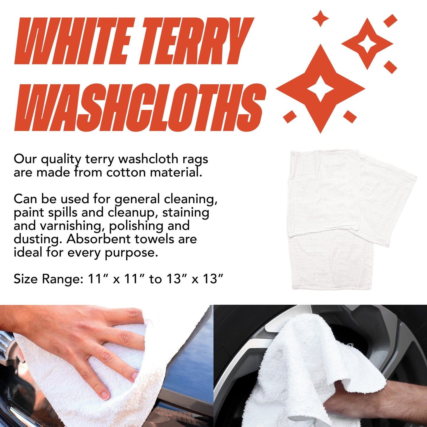 Hospeco® W11 Washcloth Size Terry Wipers White, 25lb Box (HOSN-W11-25)