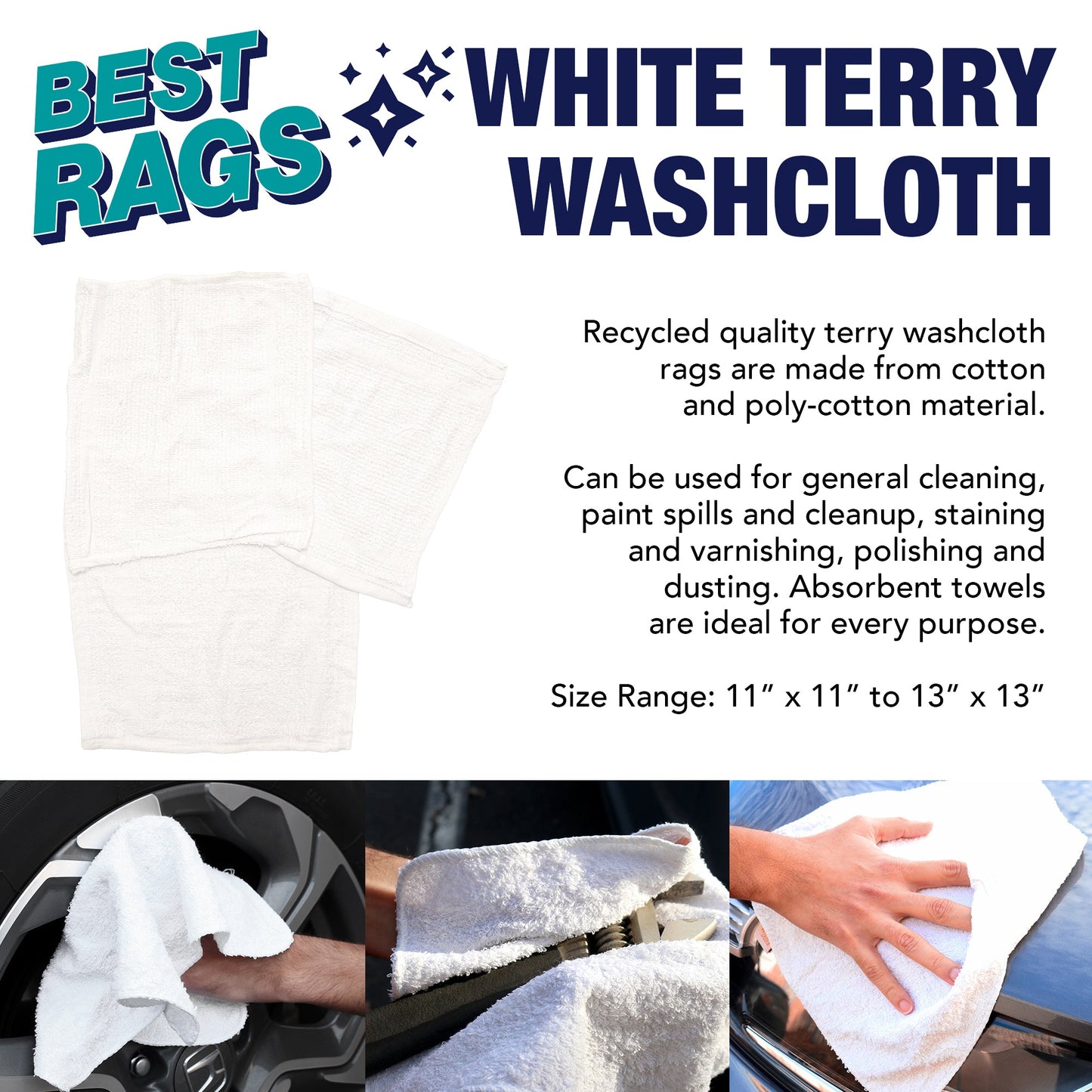 Hospeco® W11 Washcloth Size Terry Wipers White, 5lb Bag, Case of 8 Bags (HOSN-W11-5BG-CS)