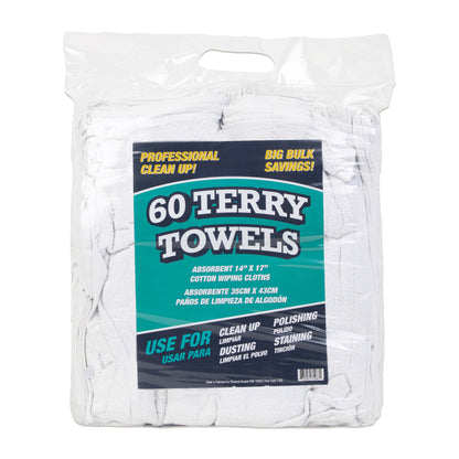 Hospeco® Terry Towel White Cotton Cleaning Cloths 14x17, Pack of 60 (PNP-N030-TT60)