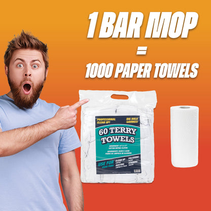 Hospeco® Terry Towel White Cotton Cleaning Cloths 14x17, Case of 300 (HOSN030-TT60)