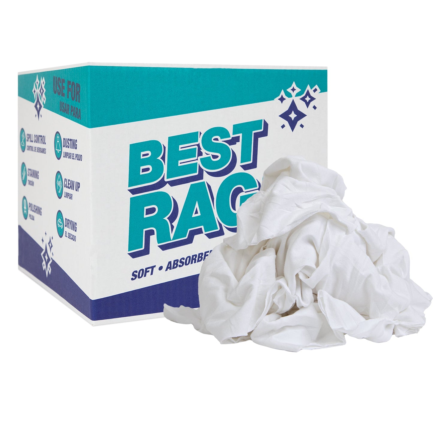 Hospeco® W43 T-Shirt Cleaning Rags White New, 10lb Box (HOSN-W43PK-10)