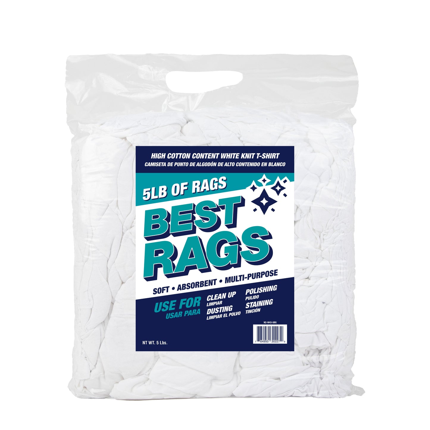 Hospeco® W43 T-Shirt Cleaning Rags White New, 5lb Bag, Case of 8 Bags (HOSN2-W43-5BG-CS)