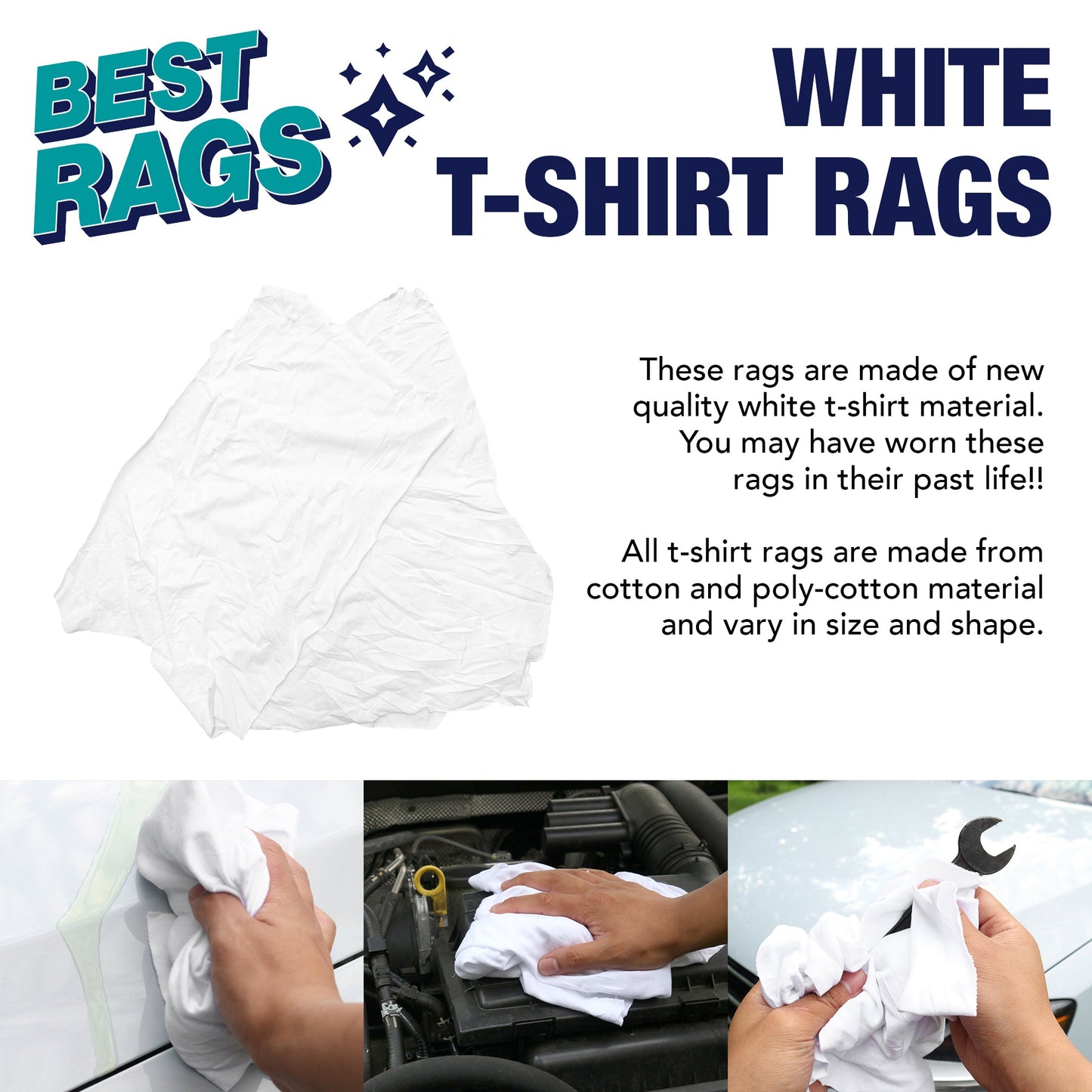 Hospeco® W43 T-Shirt Cleaning Rags White New, 10lb Bag- Case of 4 Bags (HOSN2-W43-10BG-CS)