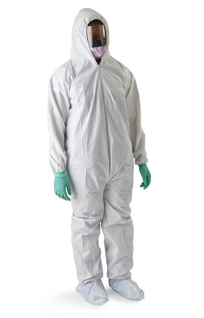 Medline Static-Dissipative Microporous Breathable Coveralls with Hood and Boots, White, Size 5XL, 25/CS (NONCV9805XL)