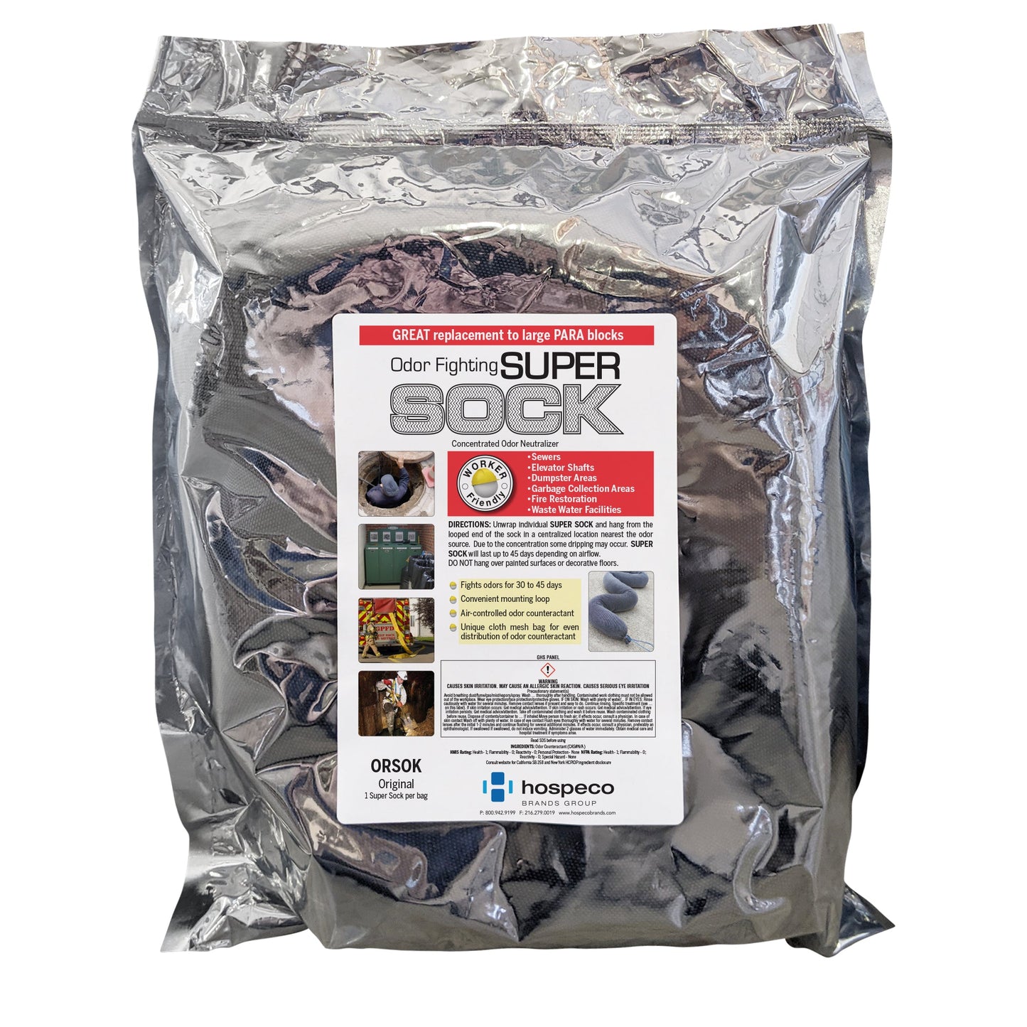 Hospeco® Odor Fighting Super Sock, 34", 4/Case, Original (HOSORSOK)