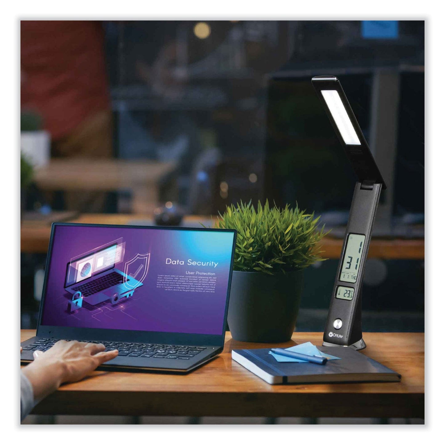 OttLite Wellness Series Rise LED Desk Lamp with Digital Display, 12" to 19" High, Black (OTTCSE13G59)