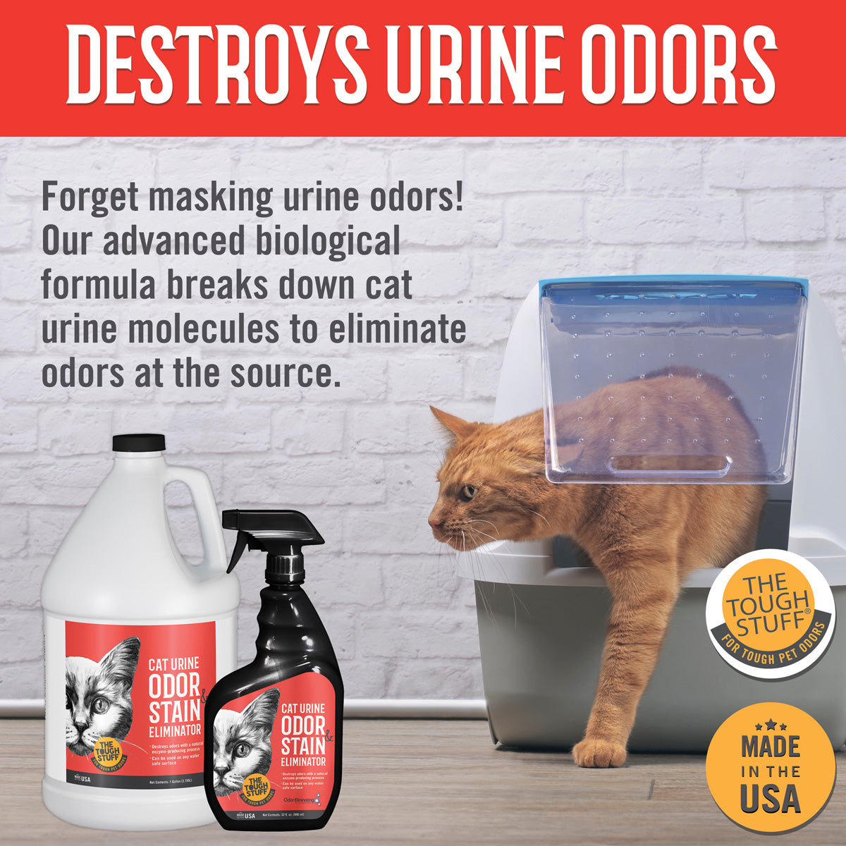 Tough Stuff® Cat Urine Odor & Stain Eliminator, Original, 1 Gallon Bottle (HOSP128CUR)