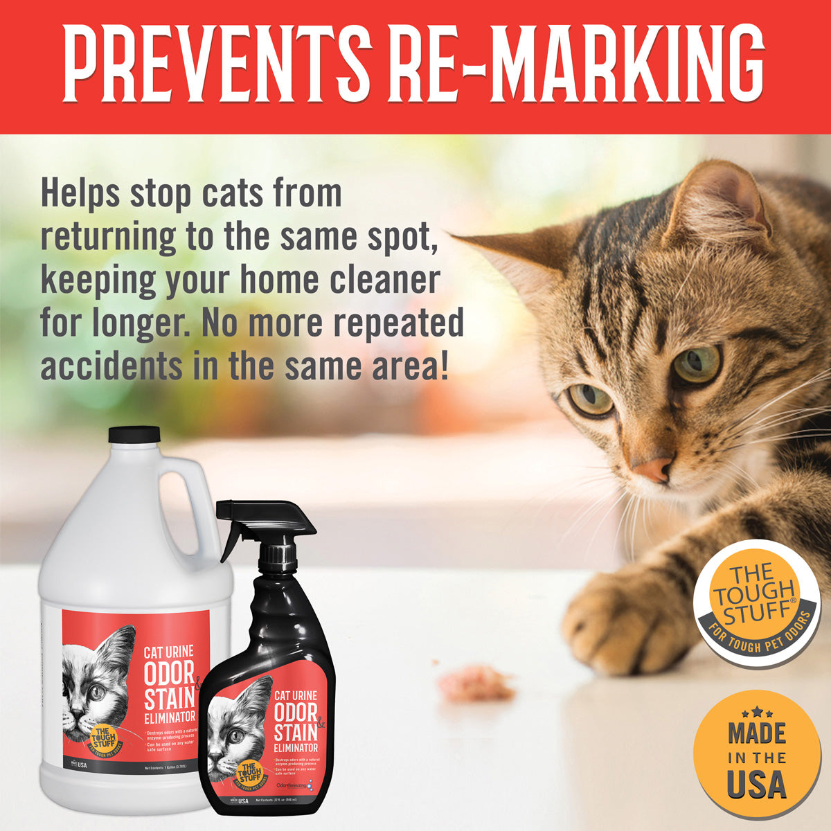 Tough Stuff® Cat Urine Odor & Stain Eliminator, Original, 1 Gallon Bottle (HOSP128CUR)