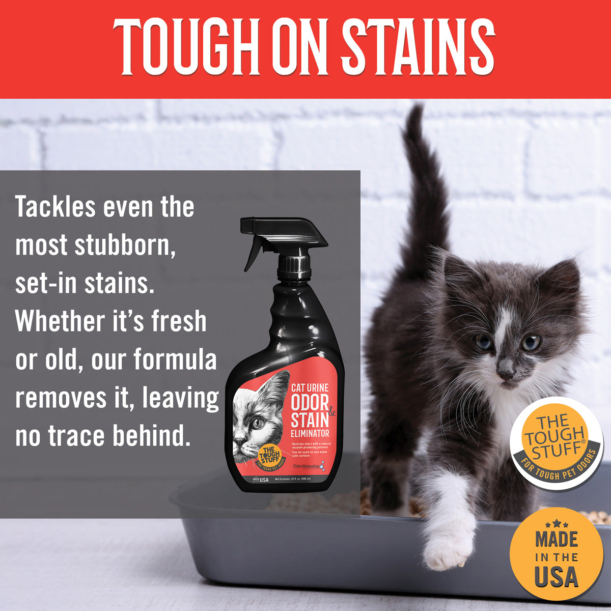 Tough Stuff® Cat Urine Odor & Stain Eliminator, Original, 32 oz Bottle (HOSP32CUR)