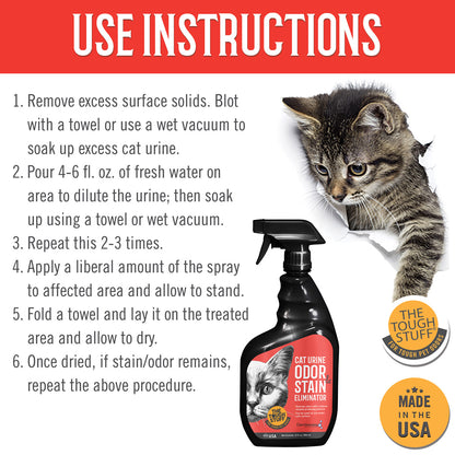 Tough Stuff® Cat Urine Odor & Stain Eliminator, Original, 32 oz Bottle (HOSP32CUR)
