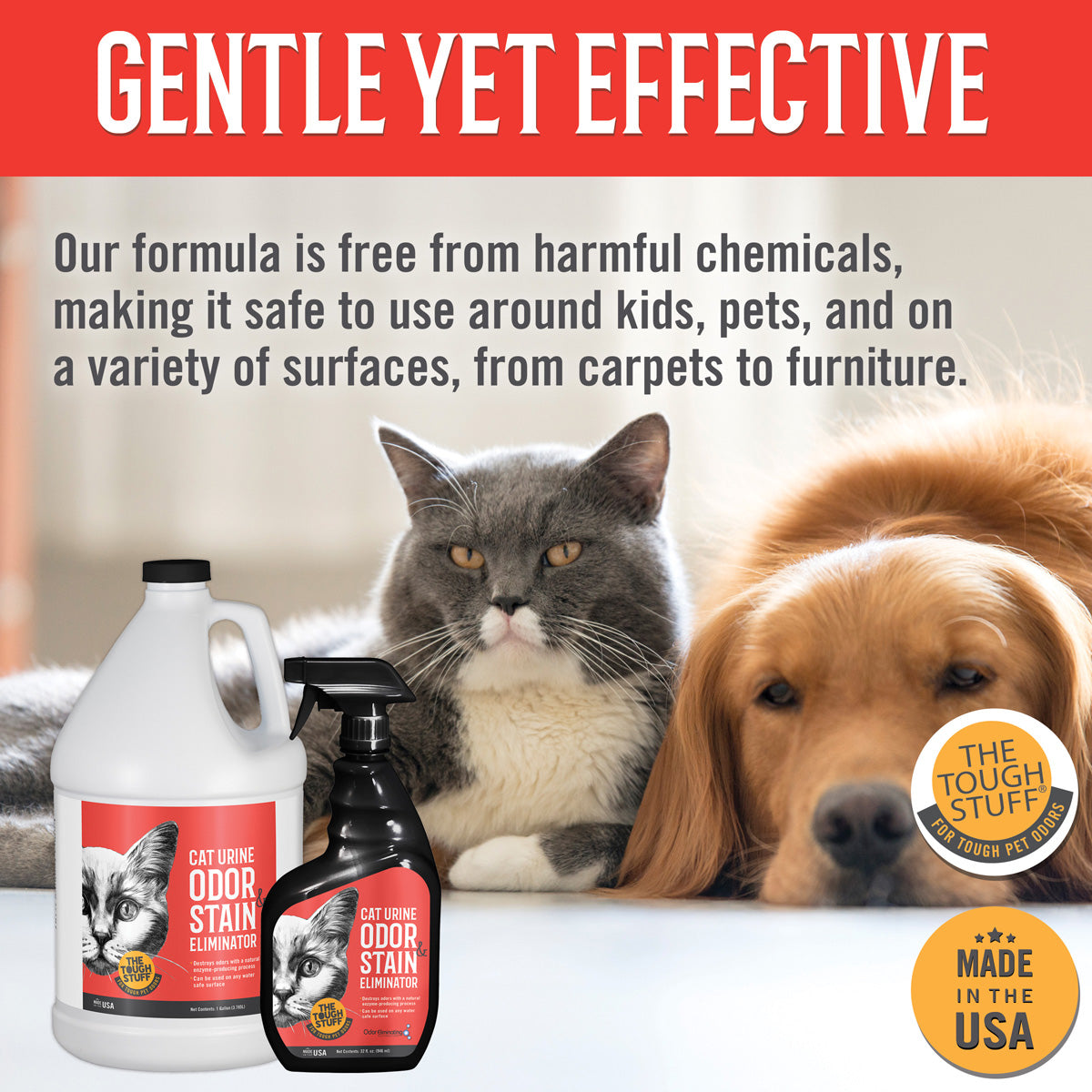 Tough Stuff® Cat Urine Odor & Stain Eliminator, Original, 32 oz Bottle (HOSP32CUR)