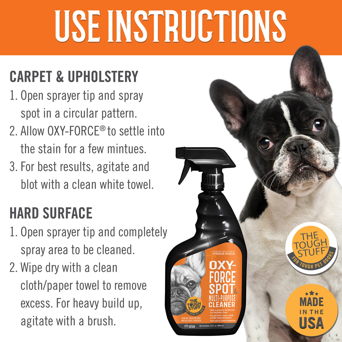 Tough Stuff® Oxy-Force Spot Remover & Cleaner, Citrus, 32 oz Bottle (HOSP32OXYRTU)