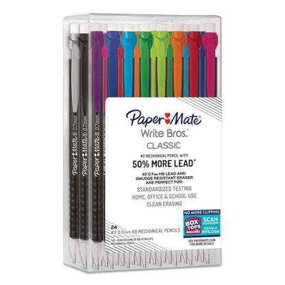 Papermate Write Bros Mechanical Pencil, 0.7 mm, HB (#2), Black Lead, Black Barrel with Assorted Clip Colors, 24/Box (PAP2096310)