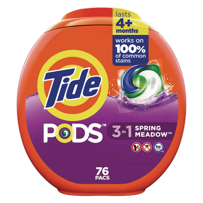 Tide PODS Laundry Detergent, Spring Meadow, 66 oz Tub, 76 Pacs/Tub (PGC09166EA)