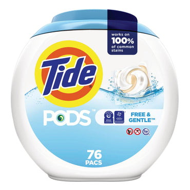 Tide PODS Laundry Detergent, Free and Gentle, 63 oz Tub, 76 Pacs/Tub, 4 Tubs/Carton (PGC09488CT)