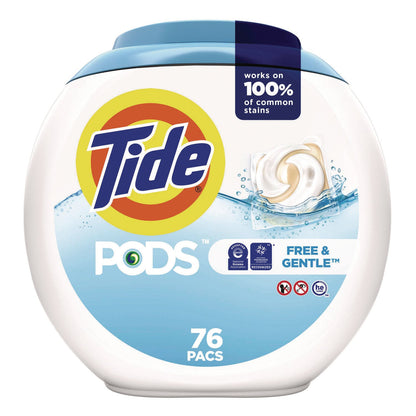 Tide PODS Laundry Detergent, Free and Gentle, 63 oz Tub, 76 Pacs/Tub (PGC09488EA)
