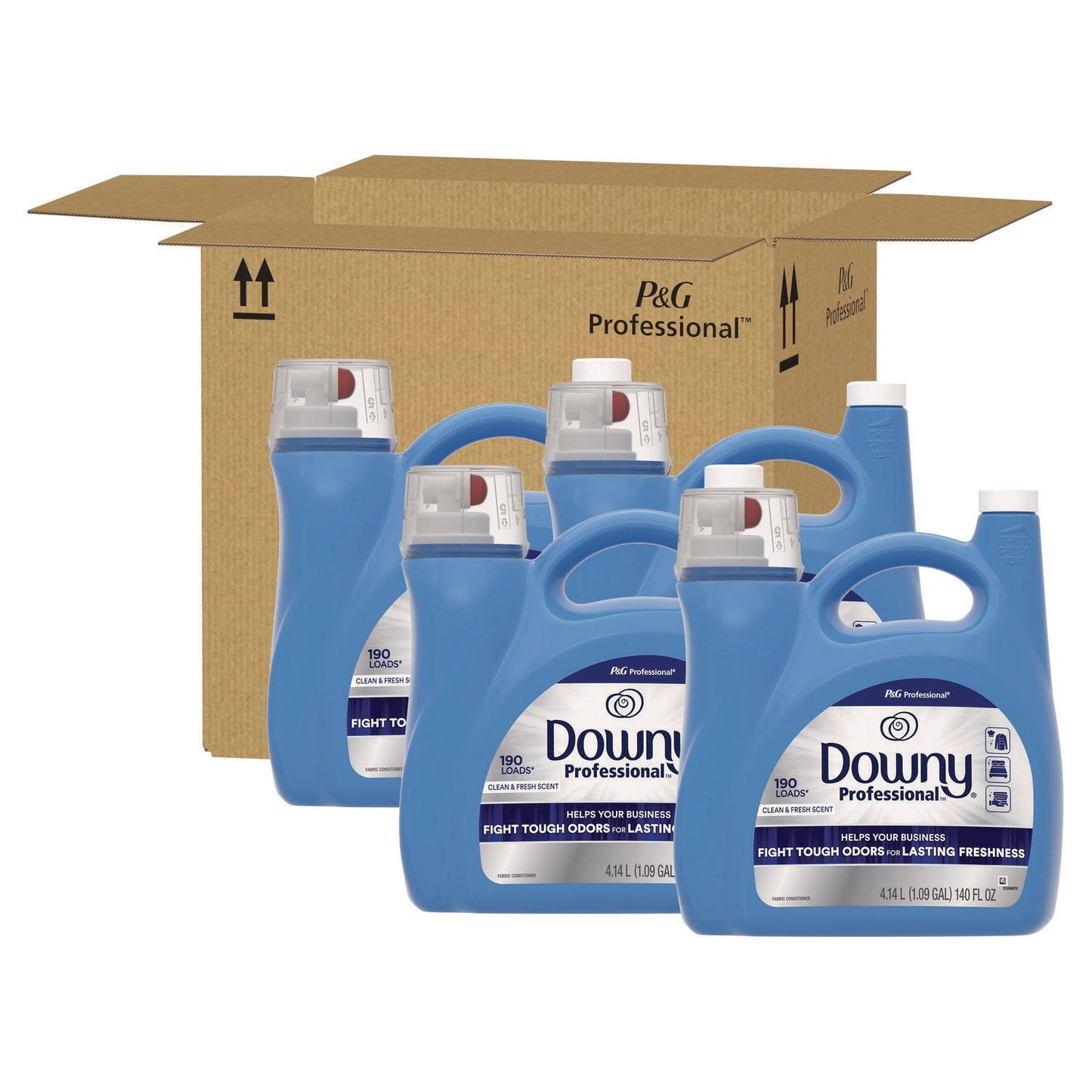 Downy Commercial Liquid Fabric Softener, Clean and Fresh Scent, 140 oz Pour Bottle, 4/Carton (PGC14121)