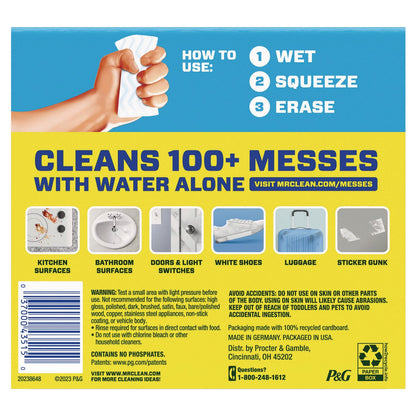 Mr. Clean Magic Eraser, 4.6 x 2.3, 1" Thick, White, 2/Pack, 12 Packs/Carton (PGC43515)