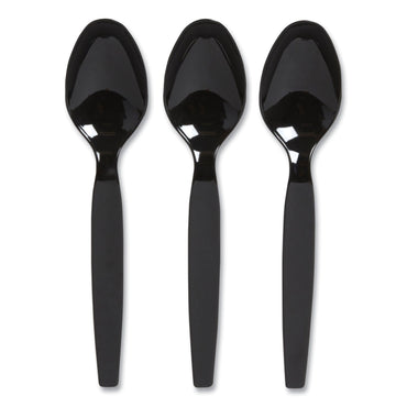 Perk Heavyweight Plastic Cutlery, Teaspoon, Black, 100/Pack (PRK24390993)
