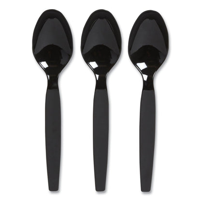 Perk Heavyweight Plastic Cutlery, Teaspoon, Black, 100/Pack (PRK24390993)