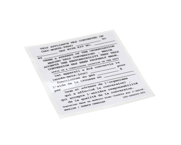 Pitco 155-000039-001 Conversion Sticker (PT155-000039-001)