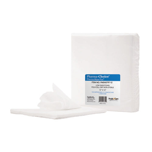 Pharma-Choice® Pharma-Wipe Plus™ Non-Sterile Poly-Cellulose Wipes, 12"x12", 150/Bag, 10 Bags/Case (HOSPW5NS797-12)