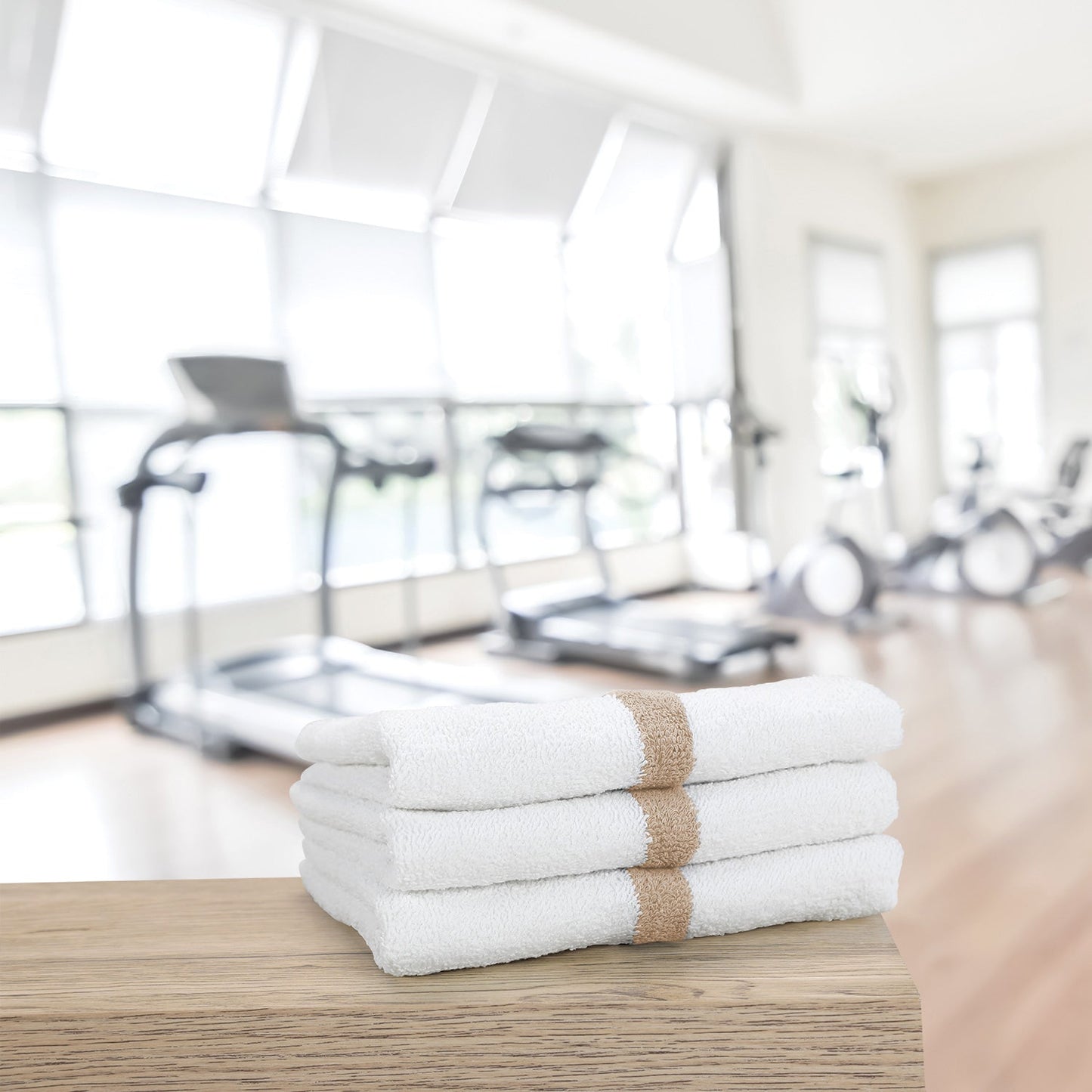 Hospeco® Power Gym Hand Towel 16x27 Beige Stripe, 120/Case (HOSPWR-1627-3BGCS-CS)