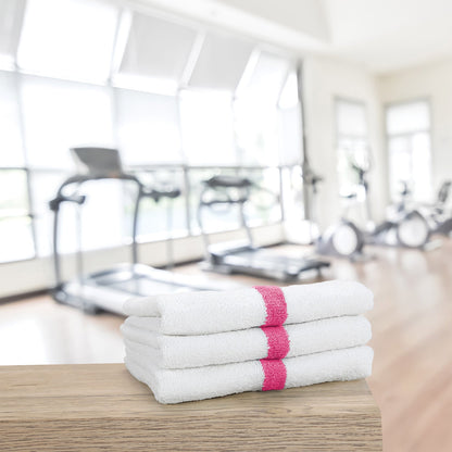 Hospeco® Power Gym Hand Towel 16x27 Pink Stripe, 120/Case (HOSPWR-1627-3PKCS-CS)