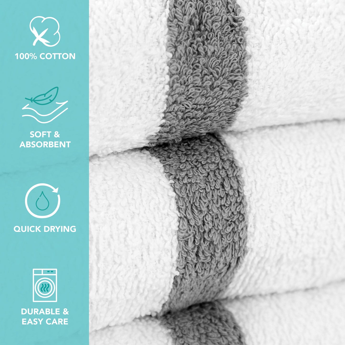 Hospeco® Power Gym Hand Towel 16x27 Gray Stripe, 120/Case (HOSPWR-1627-3GYCS-CS)