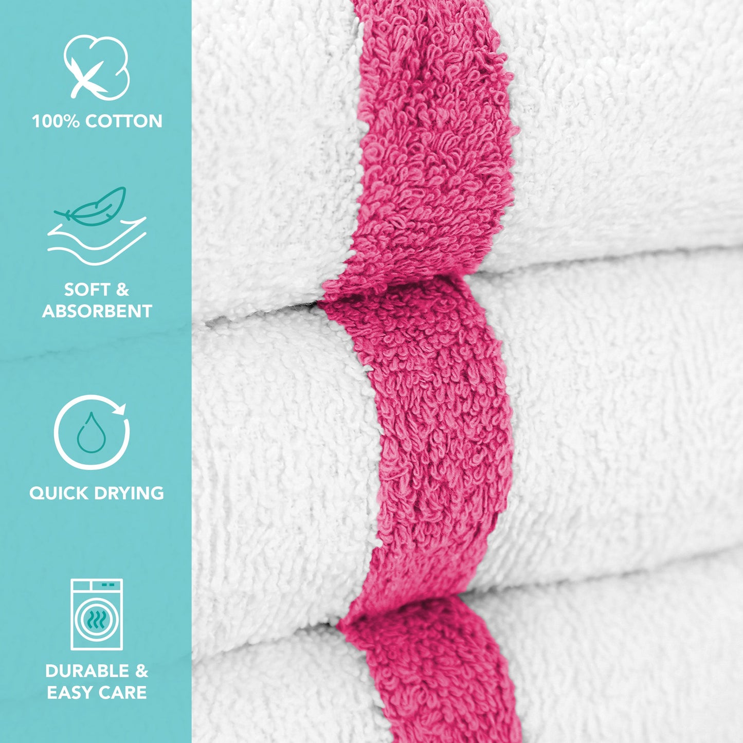 Hospeco® Power Gym Hand Towel 16x27 Pink Stripe, 120/Case (HOSPWR-1627-3PKCS-CS)