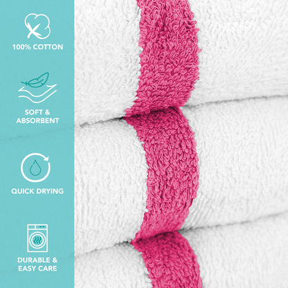 Hospeco® Power Gym Hand Towel 16x27 Pink Stripe, 120/Case (HOSPWR-1627-3PKCS-CS)
