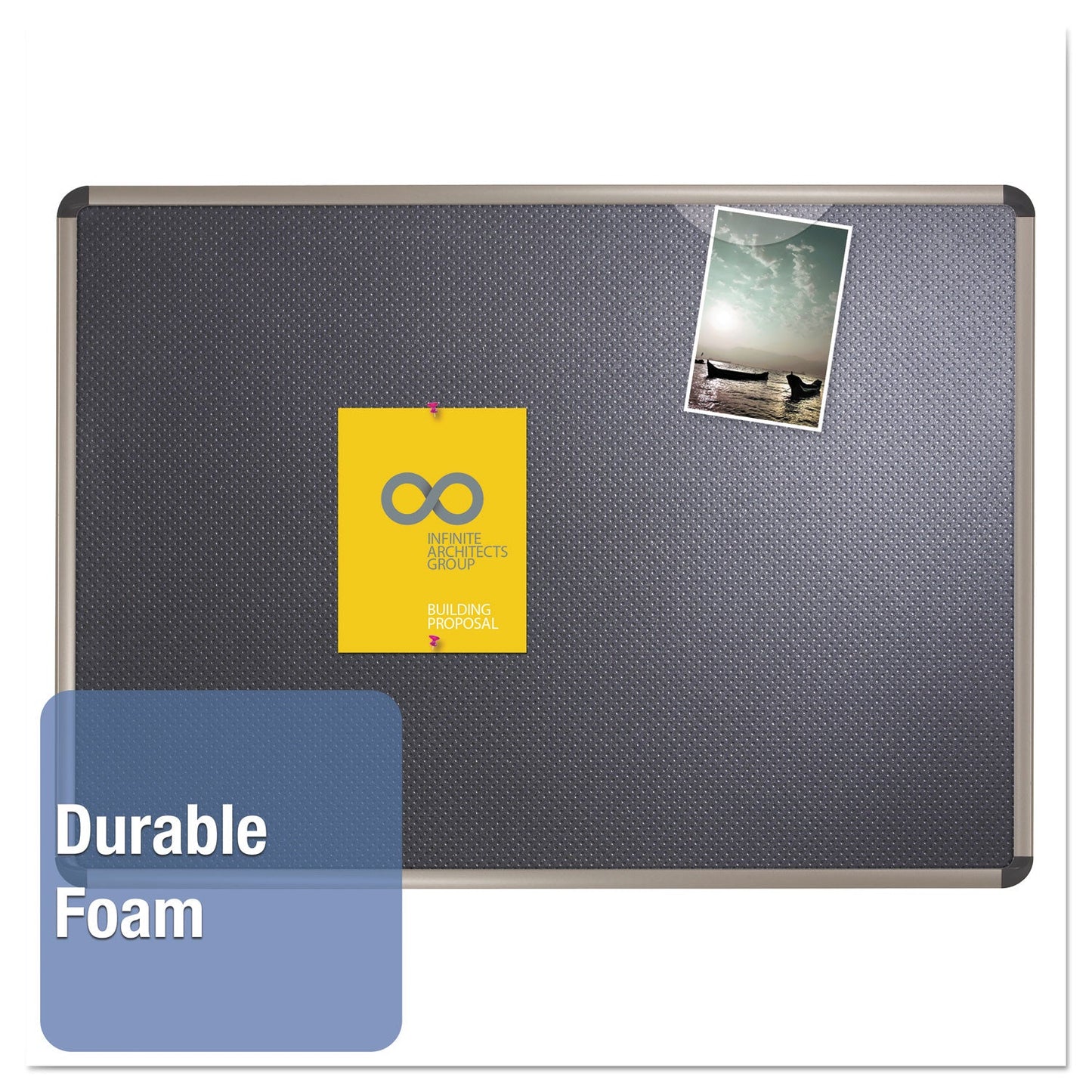 Quartet Prestige Euro-Style Embossed Foam Bulletin Board, 72 x 48, Black/Aluminum Frame (QRTB367T)