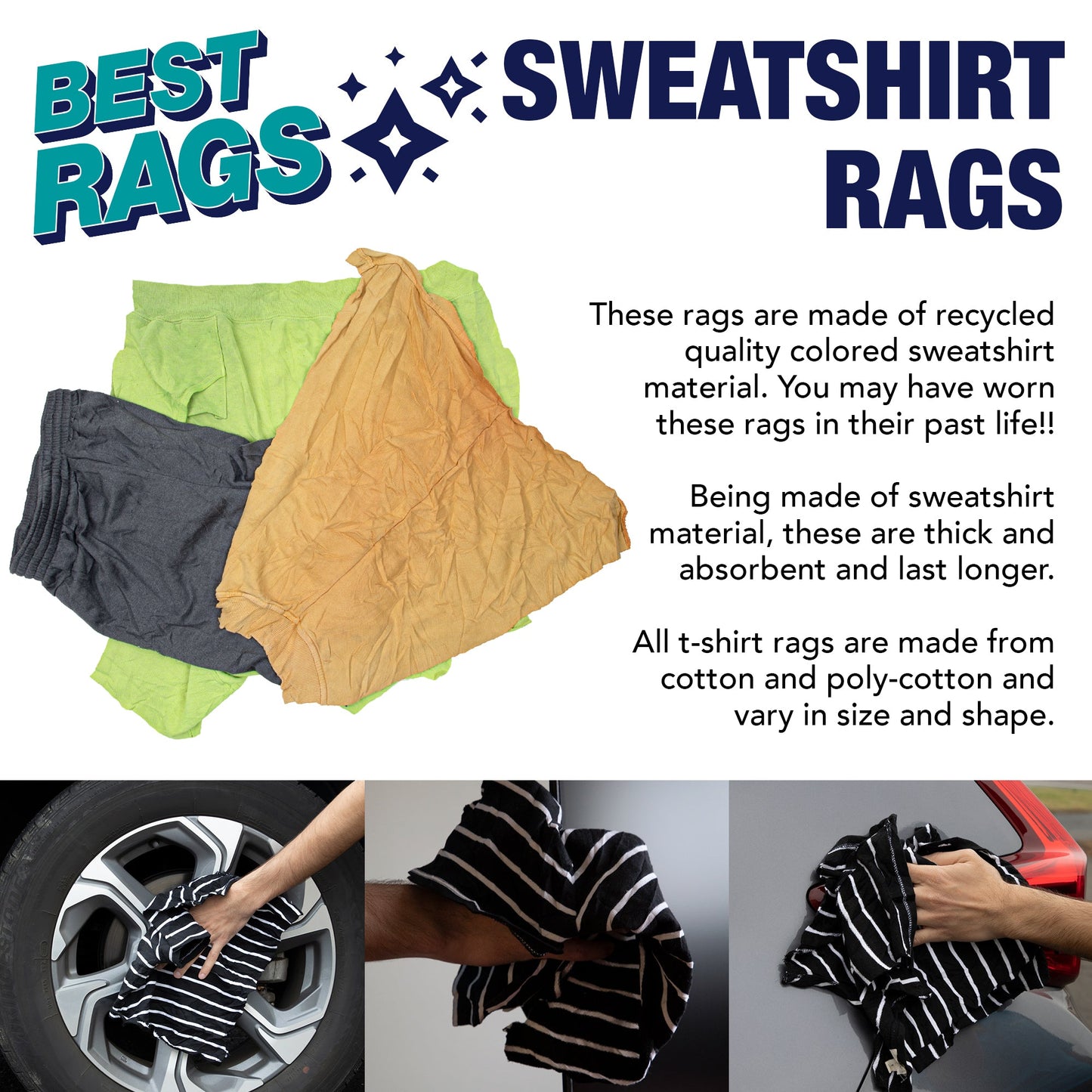 Hospeco® R-C13 Sweatshirt Reclaimed Rags Colors, 50lb Box (HOSR-C13-50)