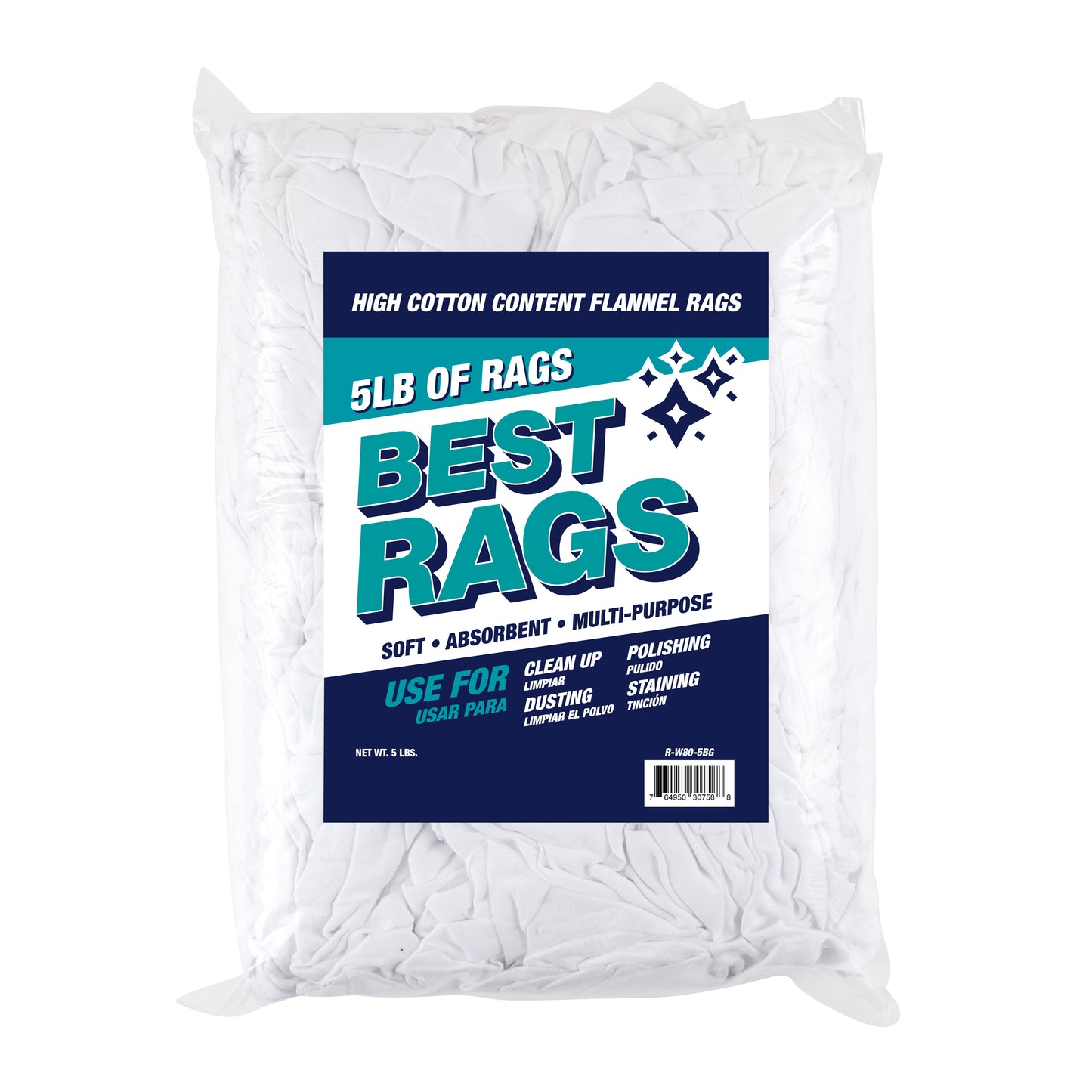 Hospeco® RW80 Flannel Reclaimed Rags White, 5lb Bag (HOSR-W80-5B)