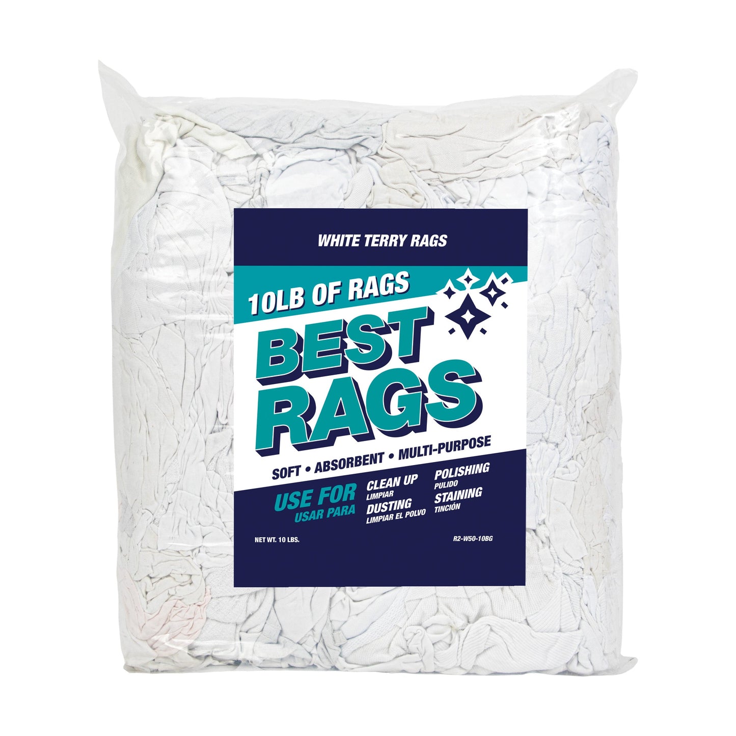 Hospeco® R2-W50 T-Shirt Reclaimed Rags White, 10lb Bag (HOSR2-W50-10BG)