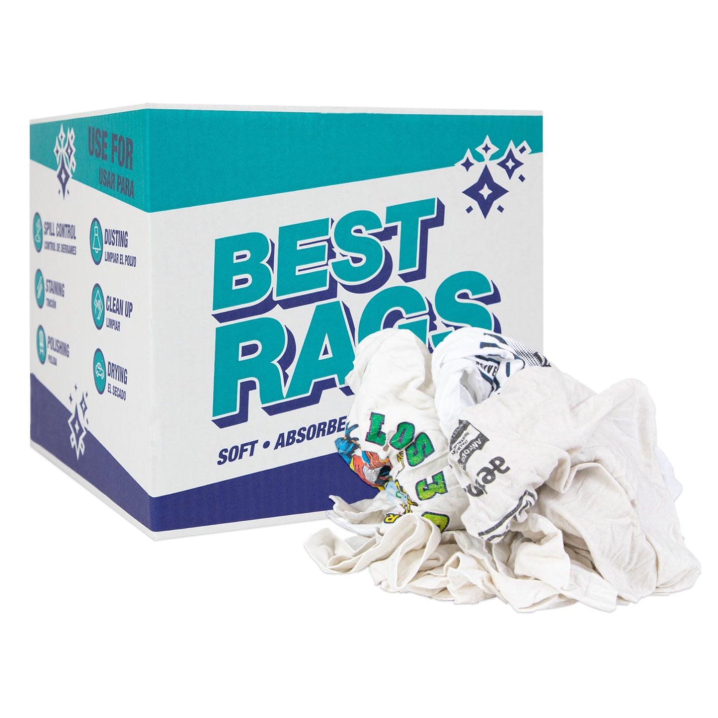 Hospeco® R2-W50 T-Shirt Reclaimed Rags White, 10lb Box (HOSR2-W50-10)