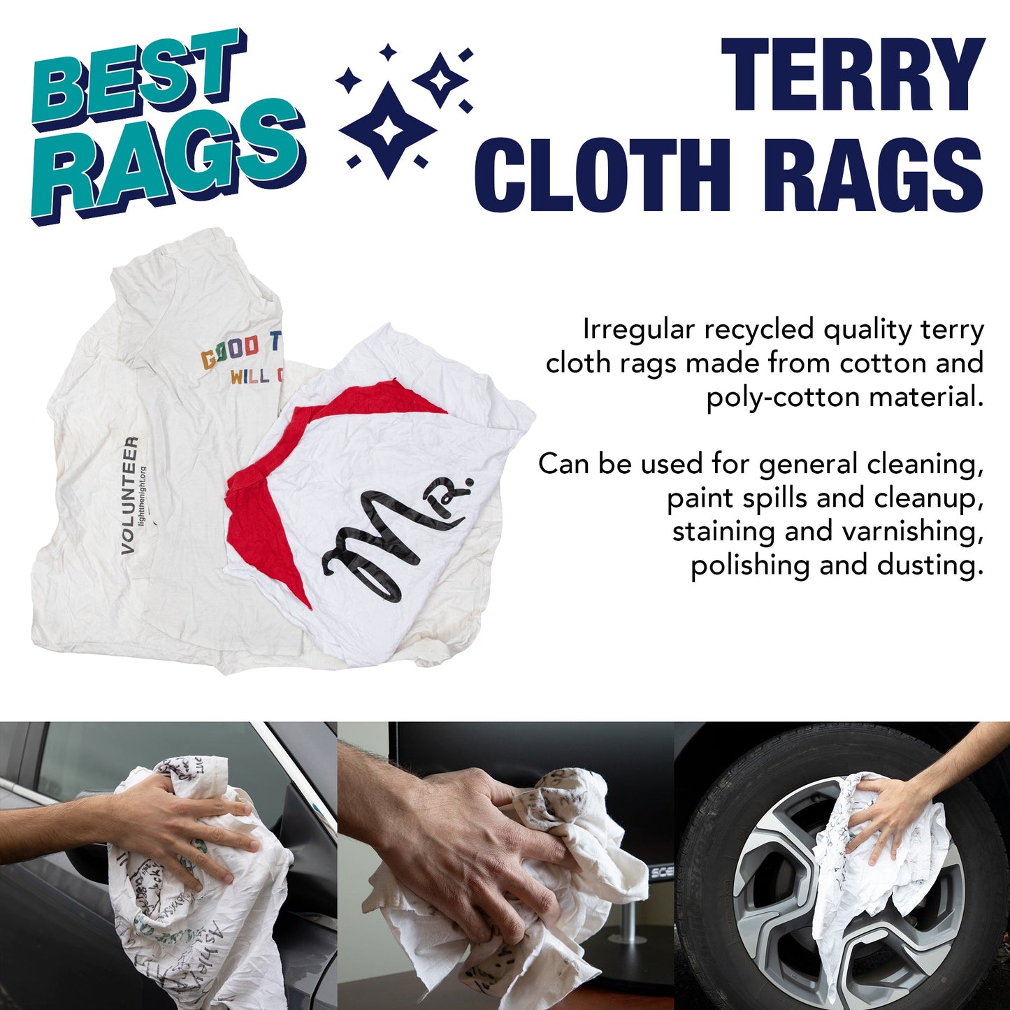 Hospeco® R2-W50 T-Shirt Reclaimed Rags White, 50lb Bag (HOSR2-W50-50BG)