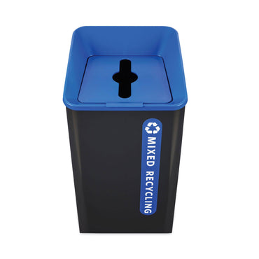 Rubbermaid Sustain Decorative Refuse with Recycling Lid, 23 gal, Metal/Plastic, Black/Blue (RCP2078980)