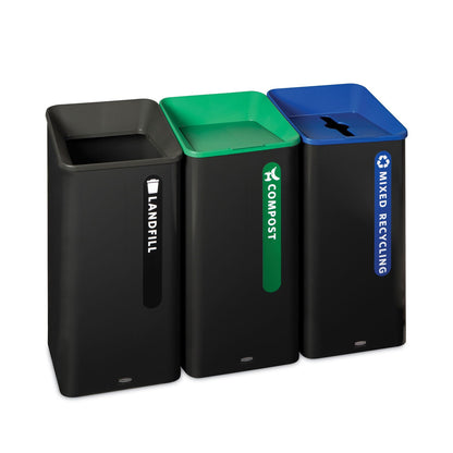 Rubbermaid Sustain Decorative Refuse with Recycling Lid, 23 gal, Metal/Plastic, Black/Green (RCP2078992)