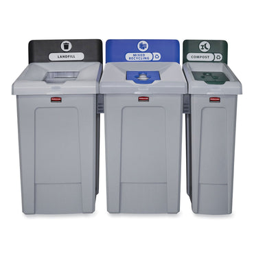 Rubbermaid Slim Jim Recycling Station 1-Stream, Mixed Recycling Station, 33 gal, Resin, Gray (RCP2171557)