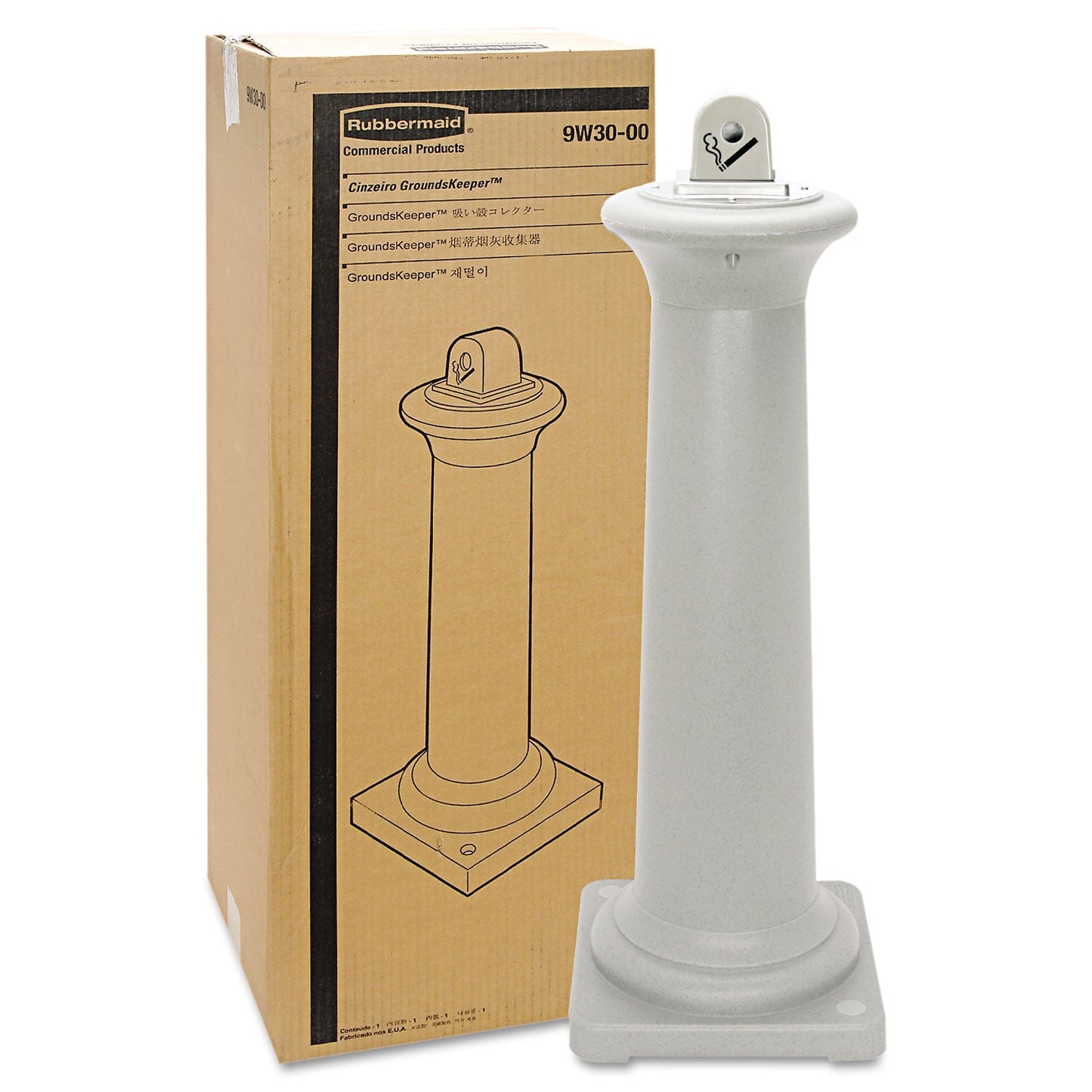 Rubbermaid GroundsKeeper Tuscan Receptacle, 13 x 13 x 38.38, Sandstone (RCP9W30SST)