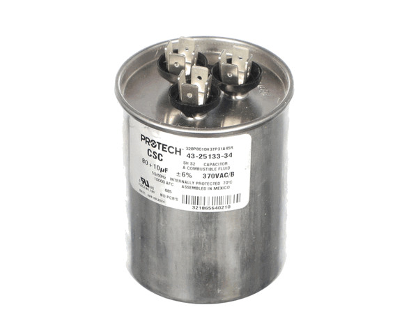 Rheem 43-25133-34 80/10Mfd 370V Round Run Cap. (RHM43-25133-34)