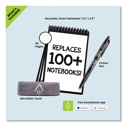 Rocketbook Mini Notepad, Black Cover, Dot Grid Rule, 3.5 x 5.5, Black/White, 24 Sheets (RKBEVRMKA)