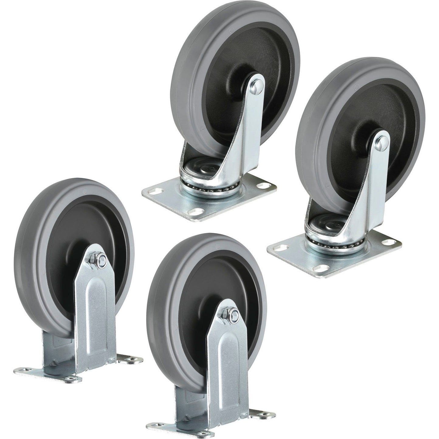 Global Industrial Replacement 5" Rubber Casters For Plastic Service Carts, 2 Swivel/2 Rigid (WBRP1002)