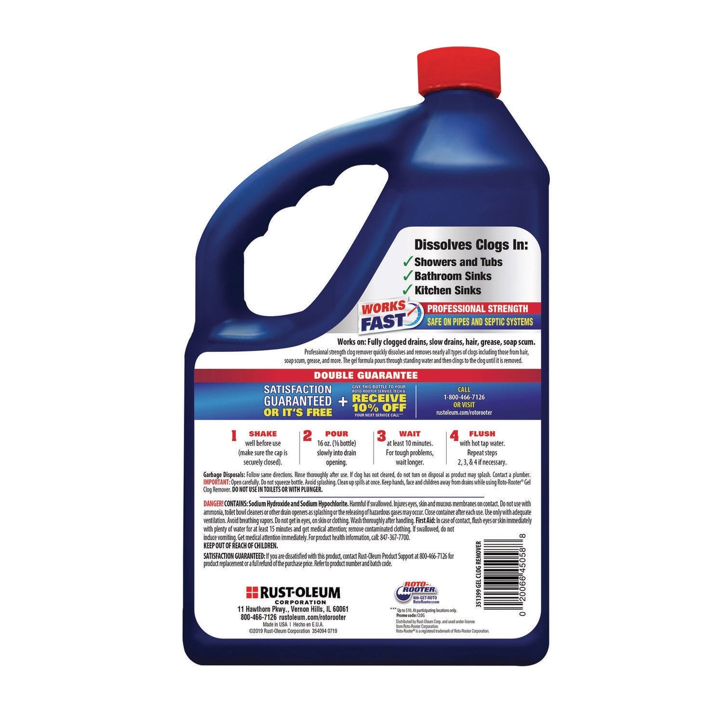 ROTO-ROOTER Gel Clog Remover, 1 gal Bottle, 4/Carton (RST351399)