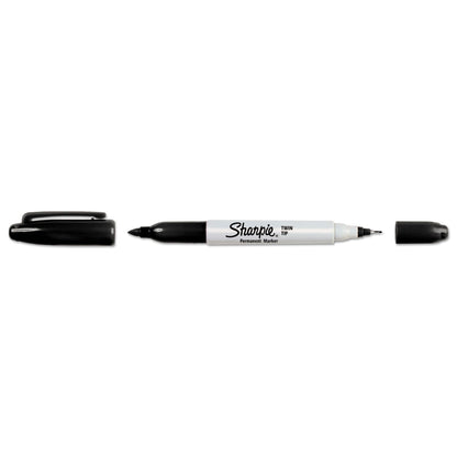 Sharpie Twin-Tip Permanent Marker, Fine/Extra-Fine Bullet Tip, Black, Dozen (SAN32001BX)