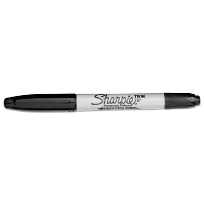 Sharpie Twin-Tip Permanent Marker, Fine/Extra-Fine Bullet Tip, Black, Dozen (SAN32001BX)