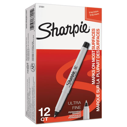 Sharpie Ultra Fine Tip Permanent Marker, Extra-Fine Needle Tip, Black, Dozen (SAN37001B)