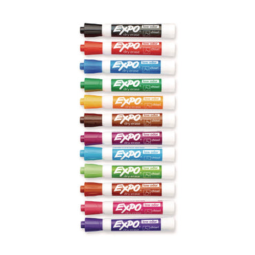 Expo Low-Odor Dry-Erase Marker, Broad Chisel Tip, Assorted Colors, 12/Box (SAN81043)